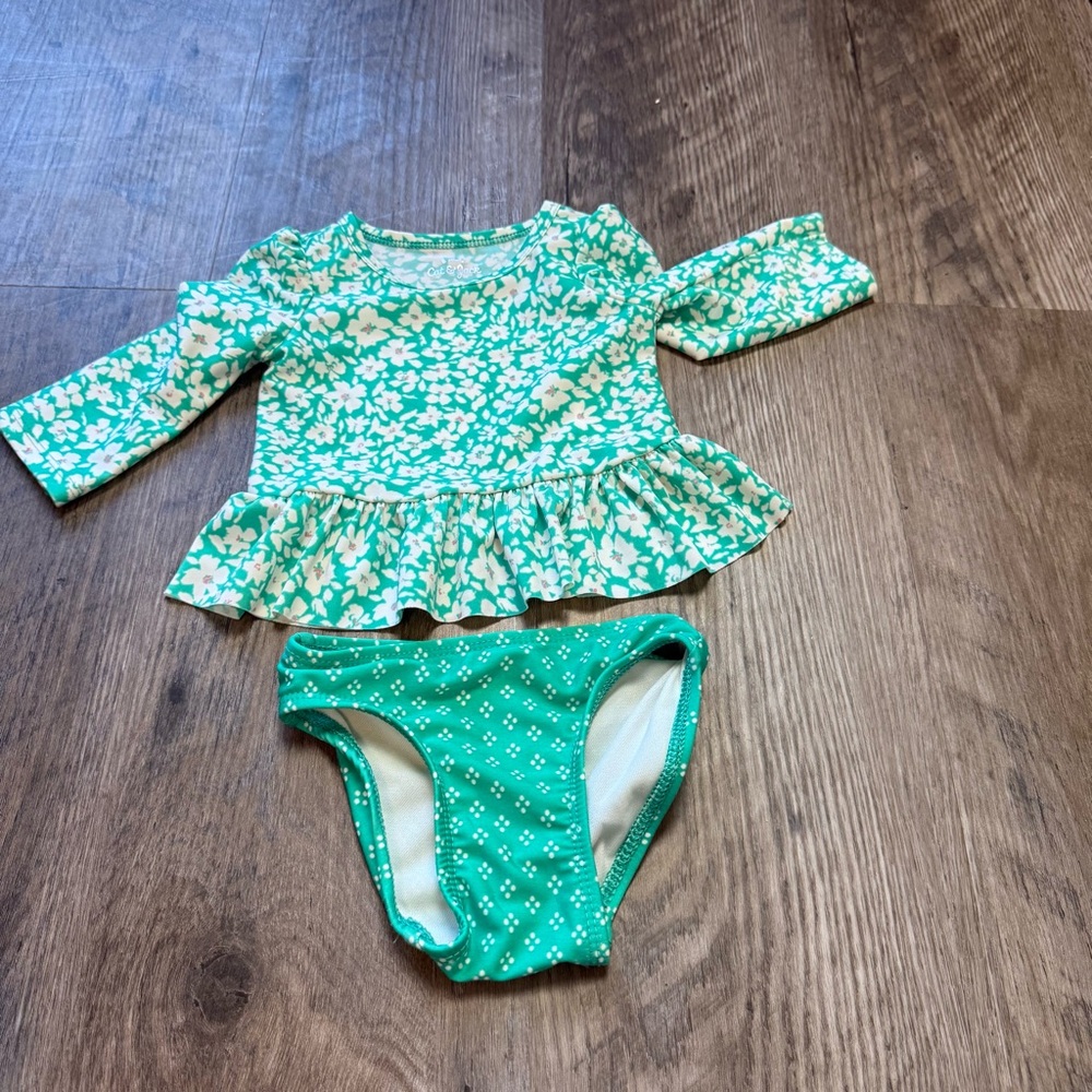 💚 Cat & Jack Baby Girl Rash Guard Swimsuit Set – Size 3-6M